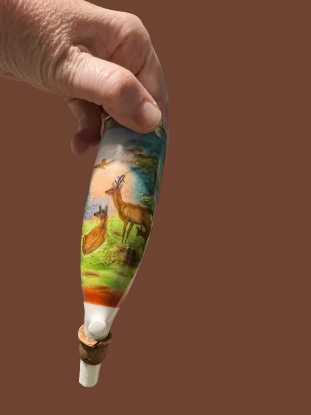Hand-Painted Deer Scene Porcelain Home Art - Multicolor